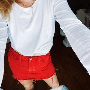 Red denim skirt!